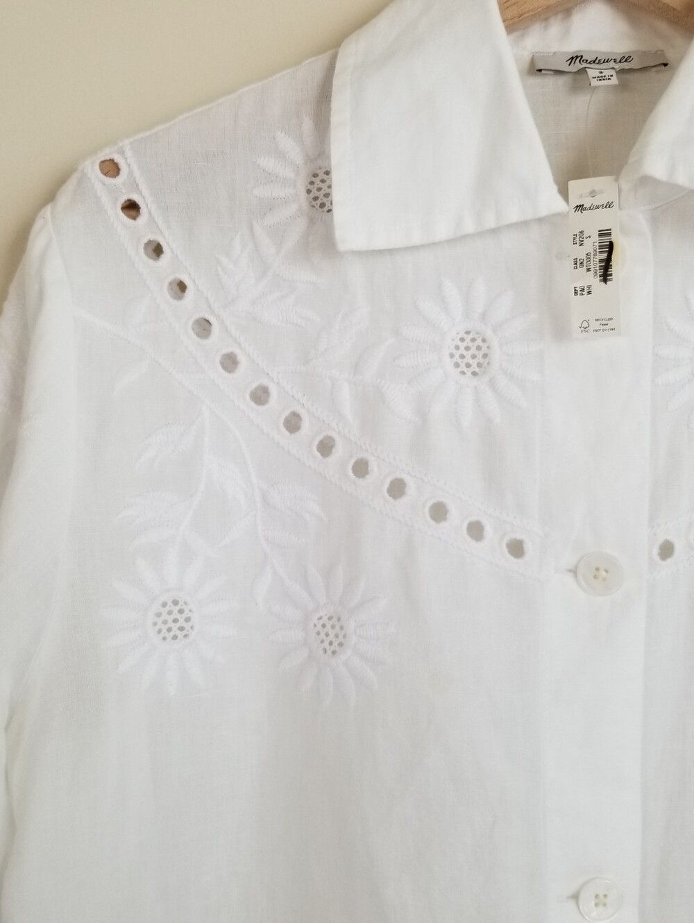 Madewell Embroidered Lace Linen Blend Button Up Top Size Small NWT - Picture 5 of 9